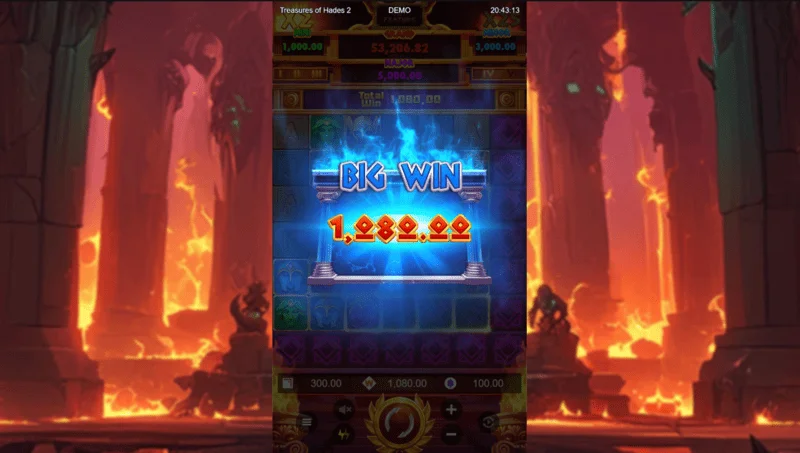 Treasures of Hades 2 – velik dobitek na razširjeni mreži 7x7 v igralnem avtomatu podjetja Rectangle Games